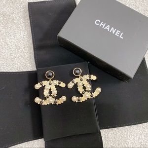 Chanel Gold CC Pearl Earrings